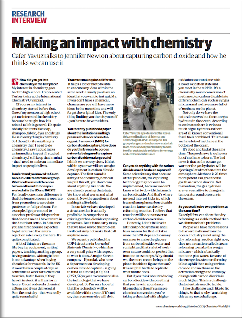 Cafer was profiled by Chemistry World